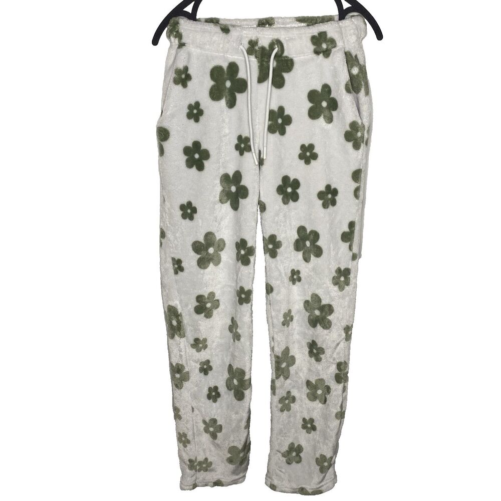 Free Haven Fleece Floral Pajama Lounge Pants Boho Womens M ( XS S ) White Green